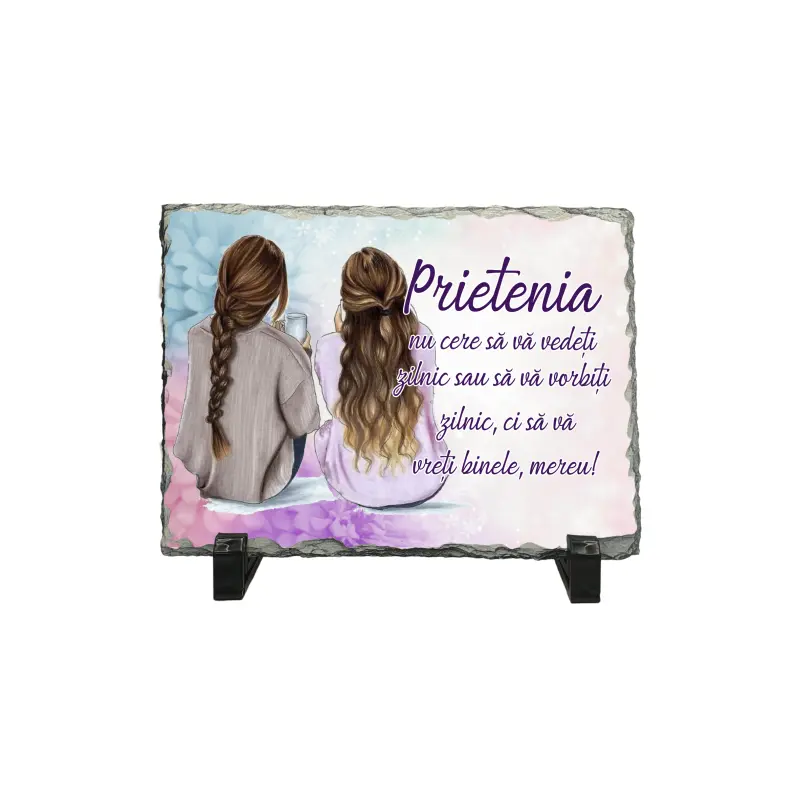 Prietenia nu cere sa va vedeti, piatra ardezie personalizata, cu mesaj model pa019